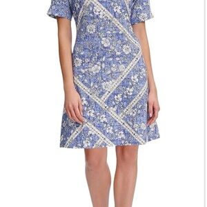 Tommy Hilfiger Blue and White Sleeve A-Line Mini Dress